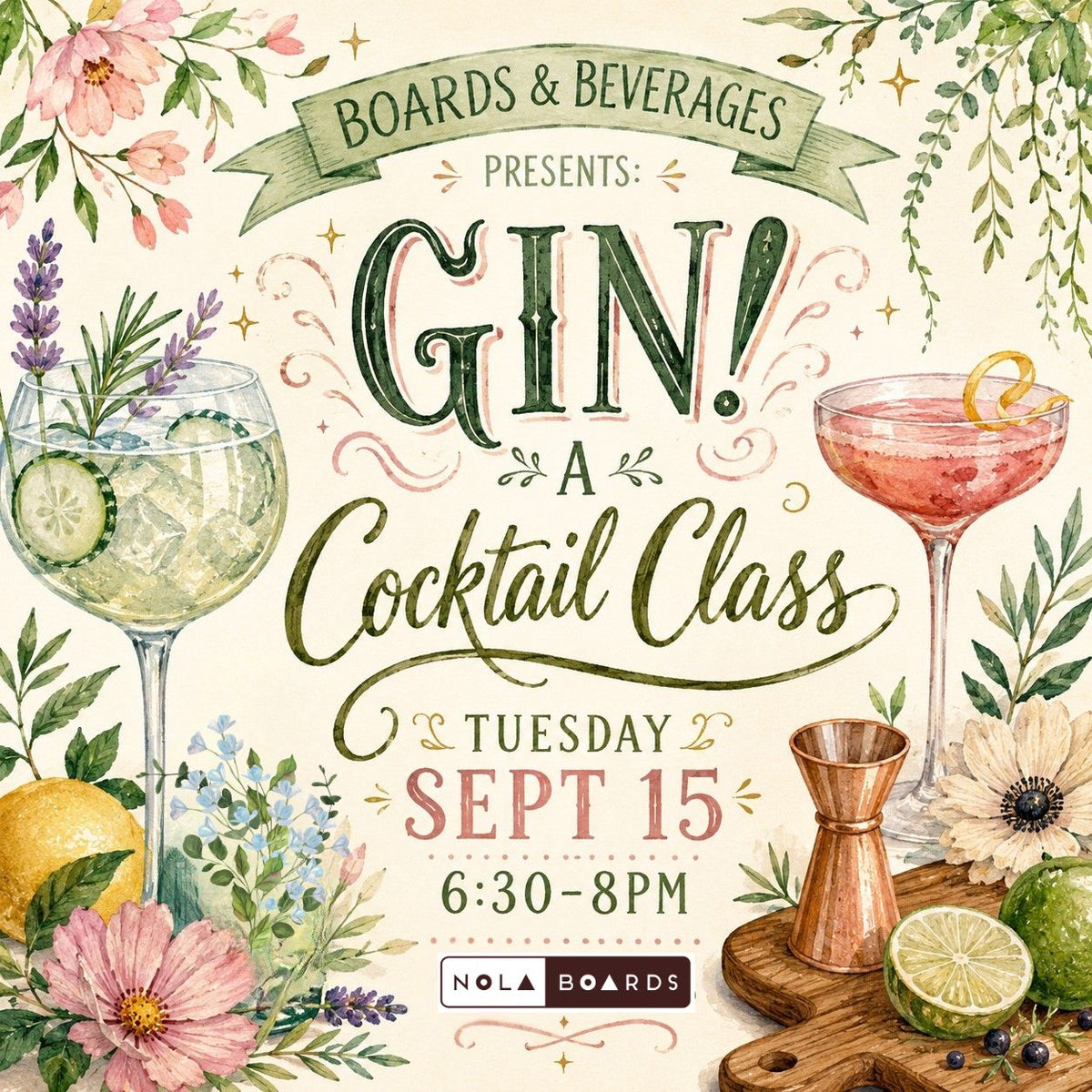 Boards & Beverages Presents-Gin! A Cocktail Class